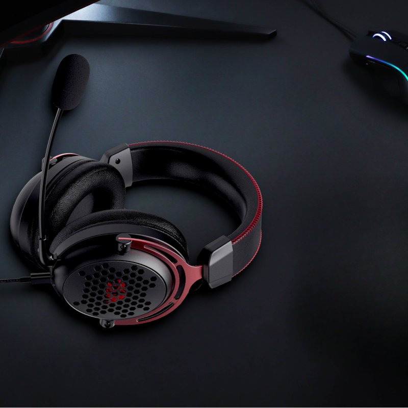 REDRAGON Over-Ear DIOMEDES Honeycomb 3.5mm AUX Gaming Headset - Black - Image 6