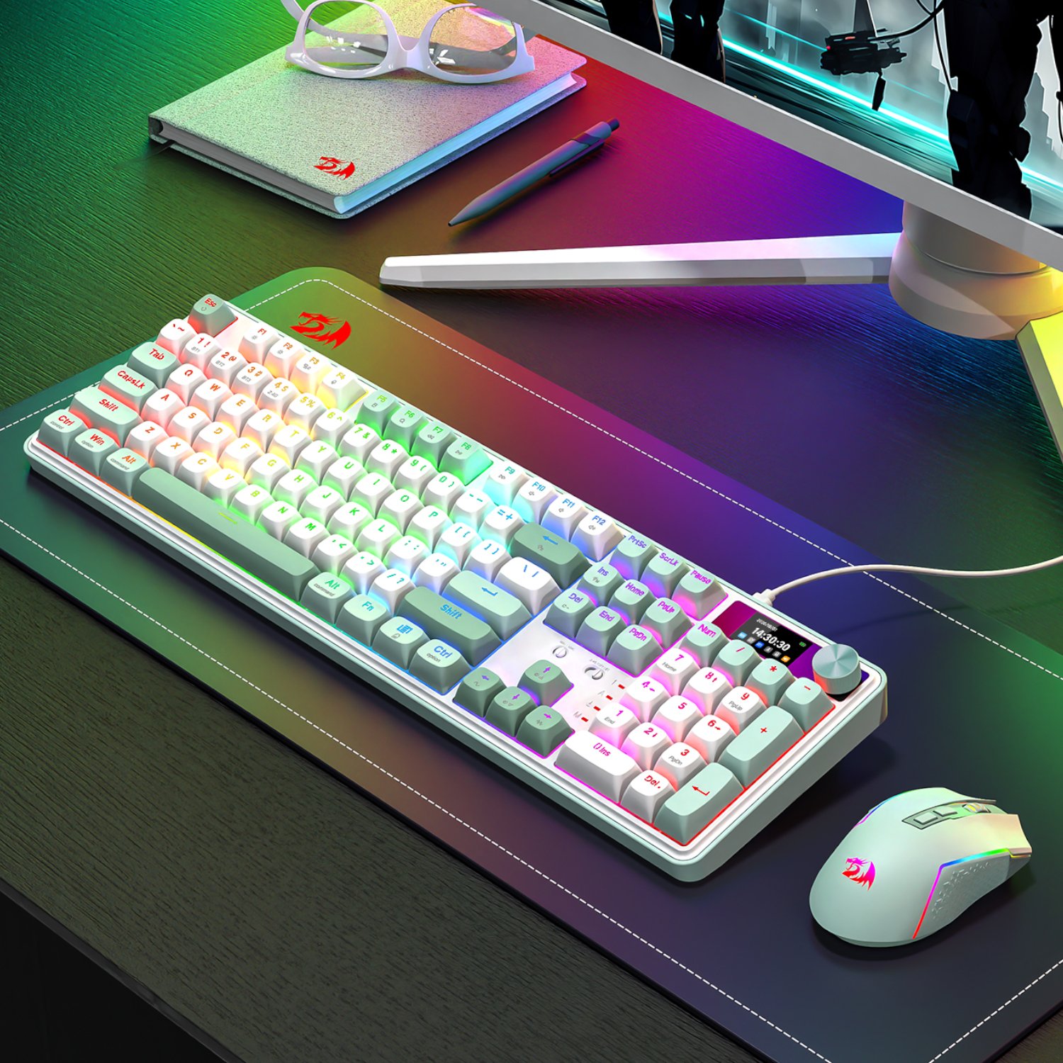 Redragon WYVERN K761 Pro Full-size RGB Wireless Mechanical Gaming Keyboard - White/Green - Image 7