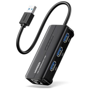 UGREEN USB Type-A Male to Ethernet Adapter with 3-Port USB Hub – Black - TauTech South Africa