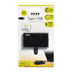 Port USB Type-C to 4 x USB3.0 5Gbps 30cm 4 Port Hub - Black - TauTech South Africa