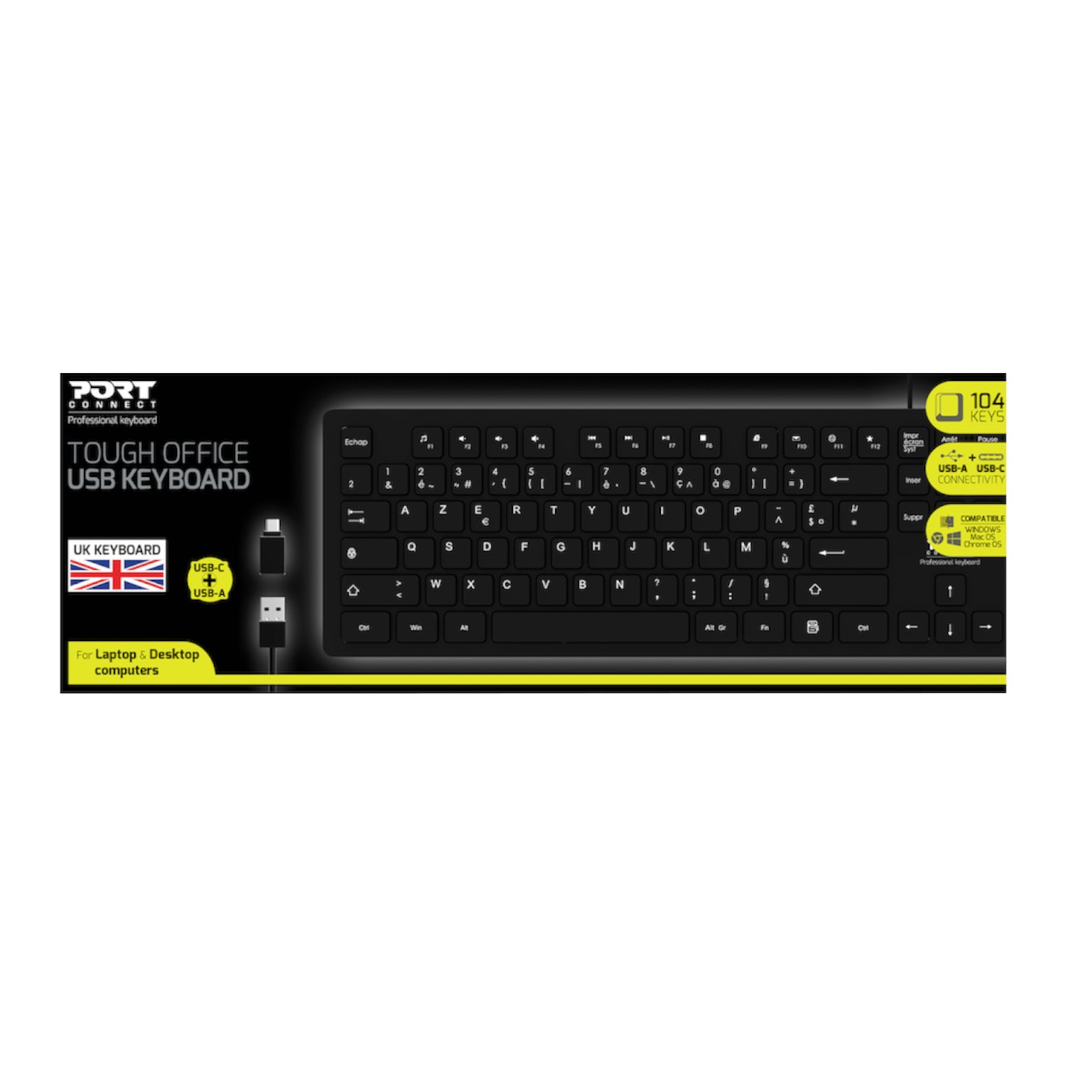 Port Connect Tough Office USB Keyboard - Black - Image 4