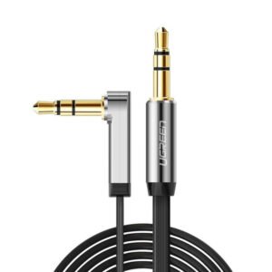 UGREEN AV119 Right-angled 3.5mm Flat Aux Cable 2m - Black/Silver - TauTech South Africa