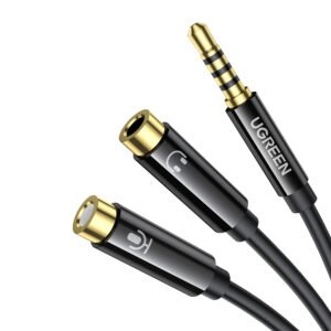 UGREEN AV141 3.5mm Headset Splitter Cable (1x Male to 2x Female) 20cm - Black - TauTech South Africa