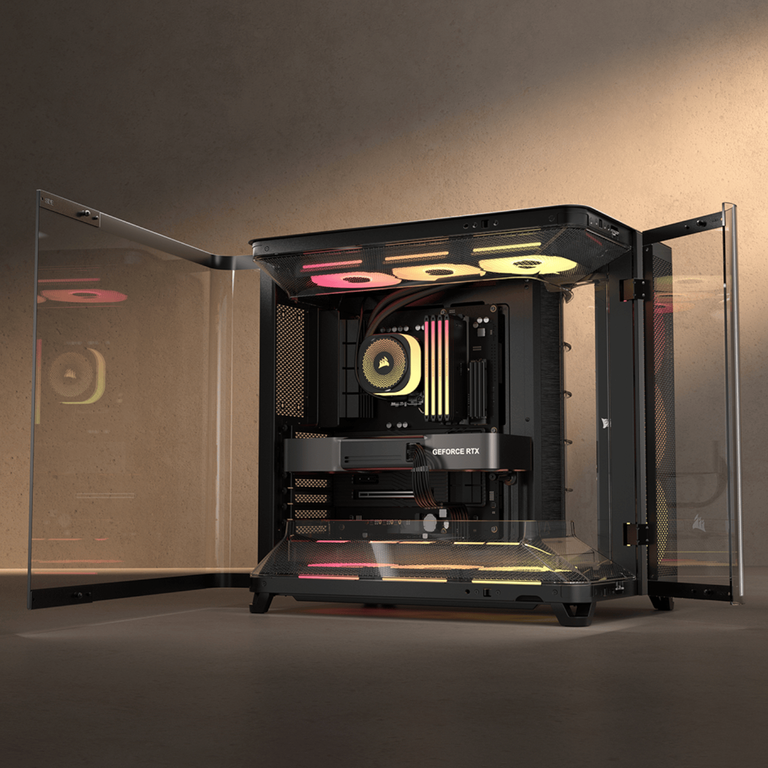 Corsair AIR 5400 LX-R RGB iCUE LINK Triple Chamber Mid-Tower PC Case - Black - Image 8