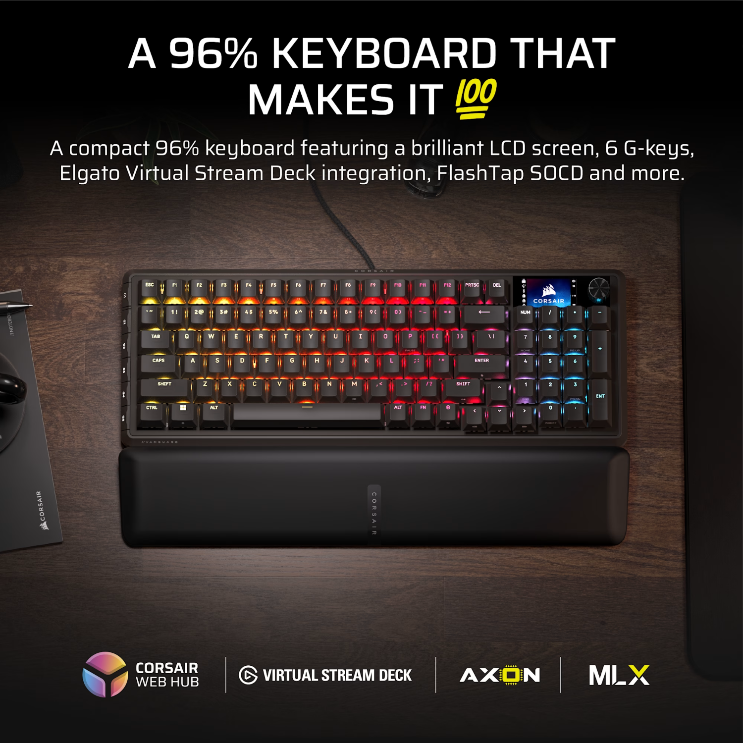 Corsair VANGUARD 96 Mechanical Gaming Keyboard, CORSAIR MLX Plasma - Black - Image 2