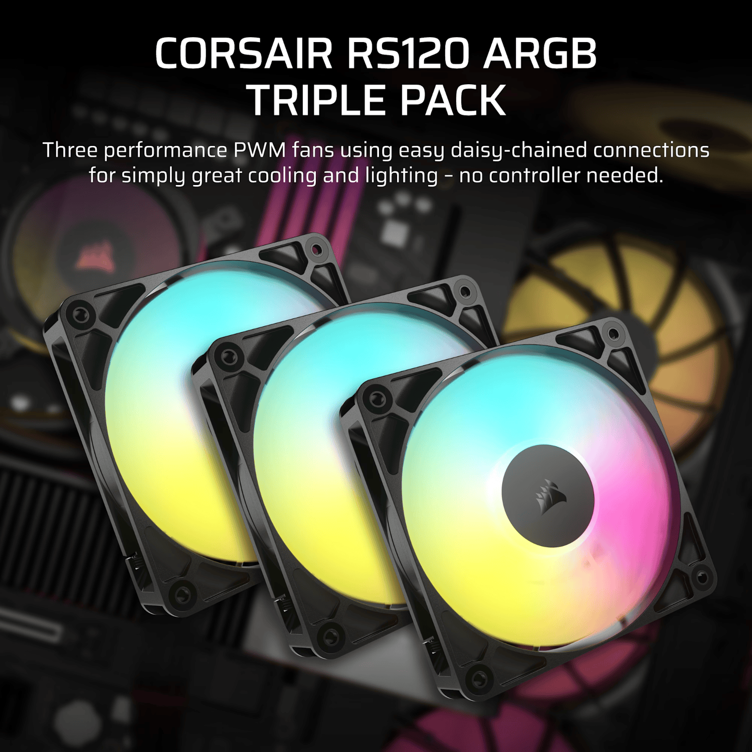 Corsair RS120 ARGB 120mm PWM Fans Triple Pack - Black - Image 5