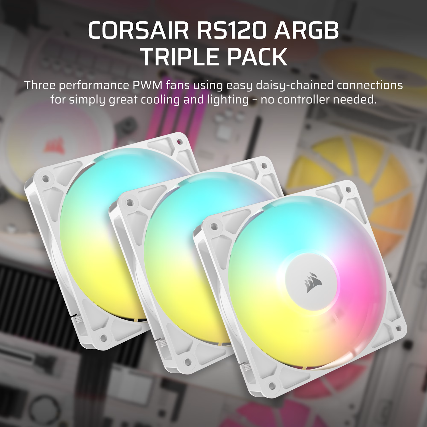 Corsair RS120 ARGB 120mm PWM Fans Triple Pack - White - Image 5