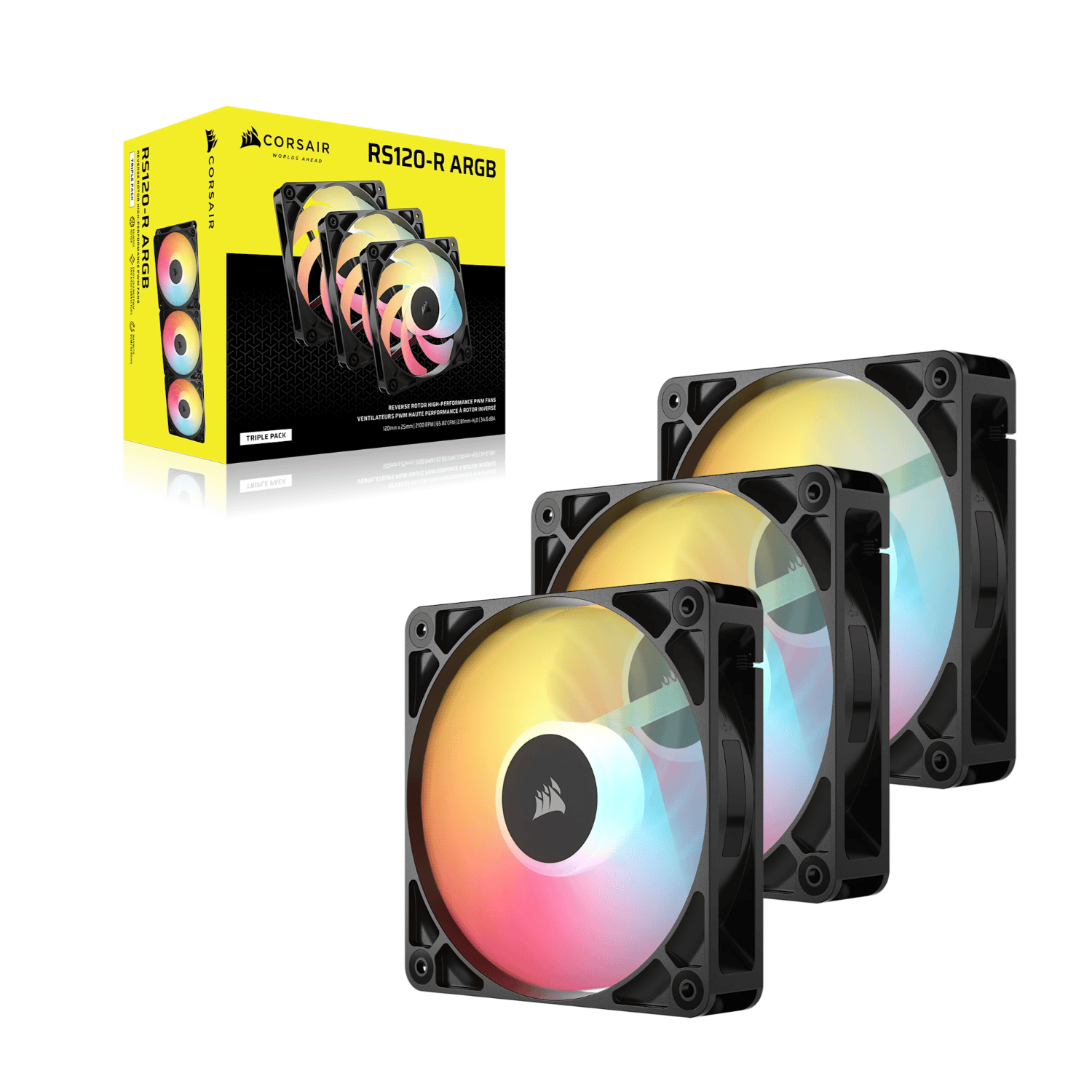 Corsair RS120-R ARGB 120mm PWM Reverse Fans Triple Pack - Black - Image 4