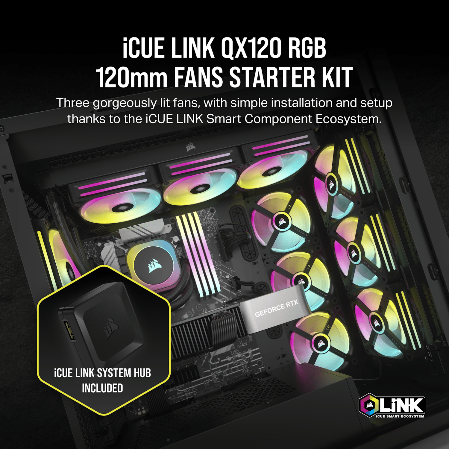 Corsair iCUE LINK QX120 RGB 120mm PWM PC Fans Starter Kit with iCUE LINK System Hub - Image 5