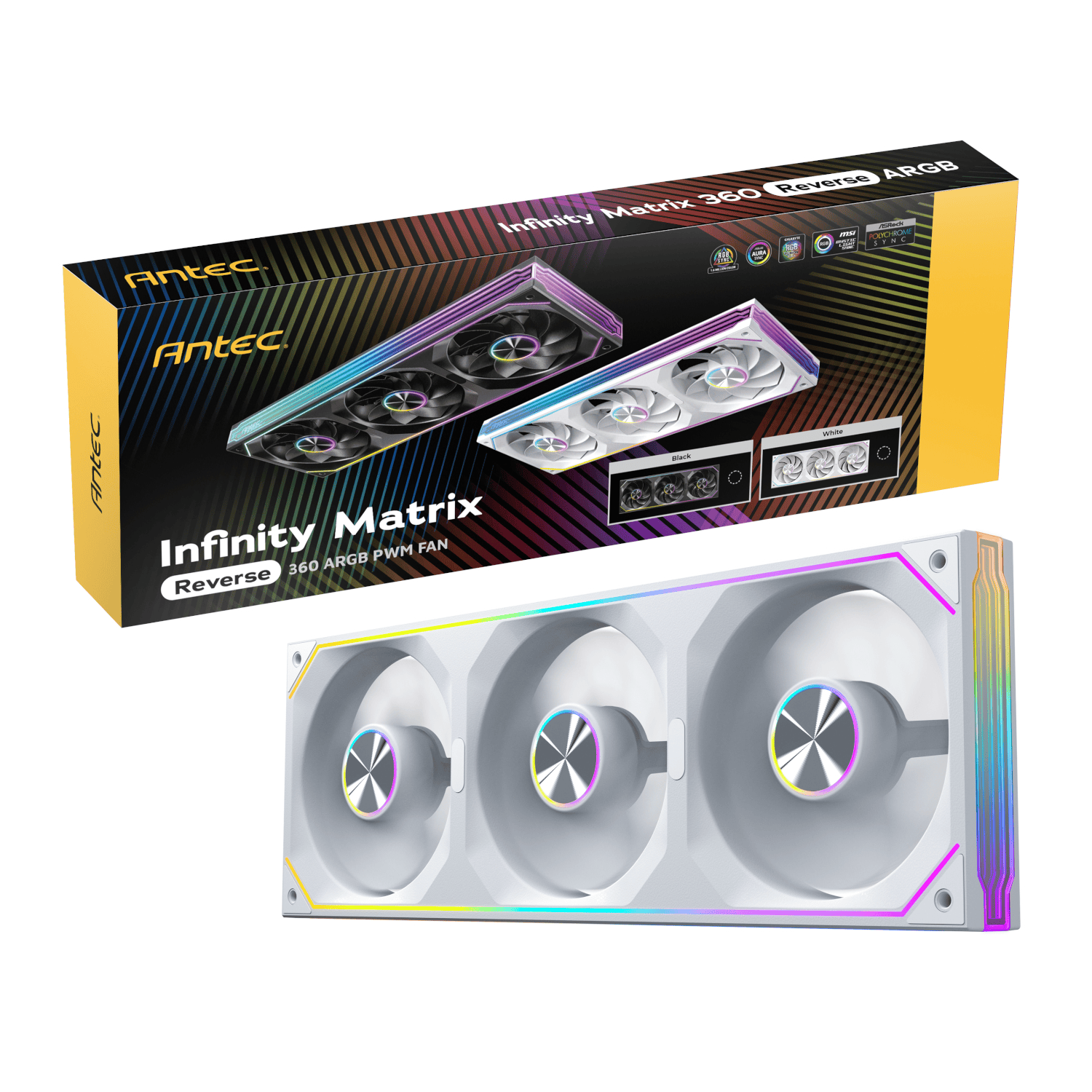 Antec INFINITY MATRIX PWM 360mm ARGB Reverse Case Fan Single Frame - White - Image 6